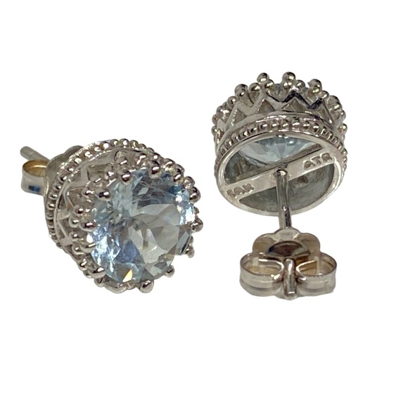 14k White Gold Earrings Aquamarine Stone - Picture 6 of 9
